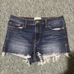 Frame stretch Denim Blue Jean Shorts le cutoff Distressed Frayed Hem 28 dark